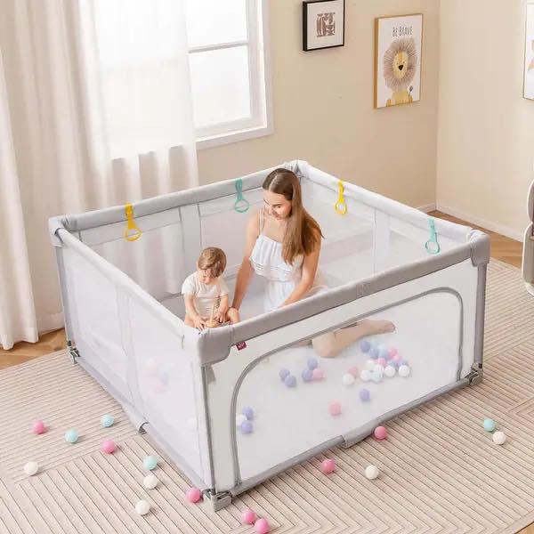 Honeyjoy Large Baby Playpen 50" x 50" with Zipper Gate Light Gray