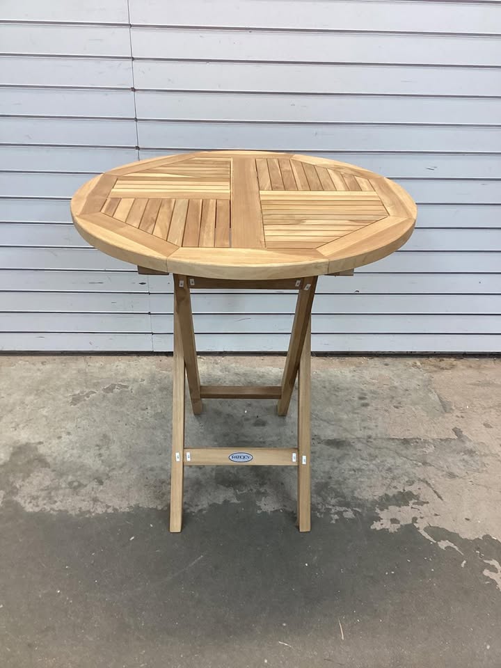 Costway Patio Teak Wood Dining Table 27.5" Round Side Table w/ Slatted Tabletop