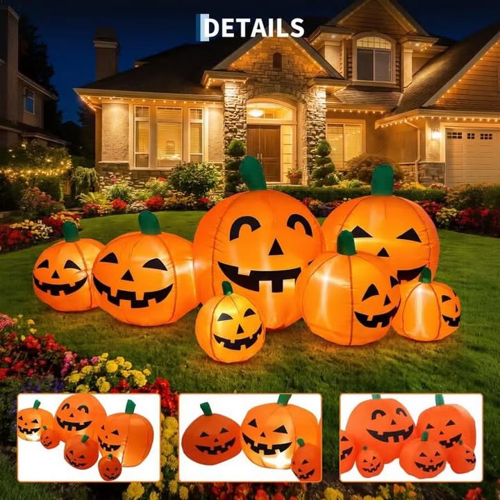 7.5ft Inflatable Halloween Pumpkin Patch – Self-Inflating Outdoor Holiday Yard Decoration for Fall & Thanksgiving, Waterproof Decoration