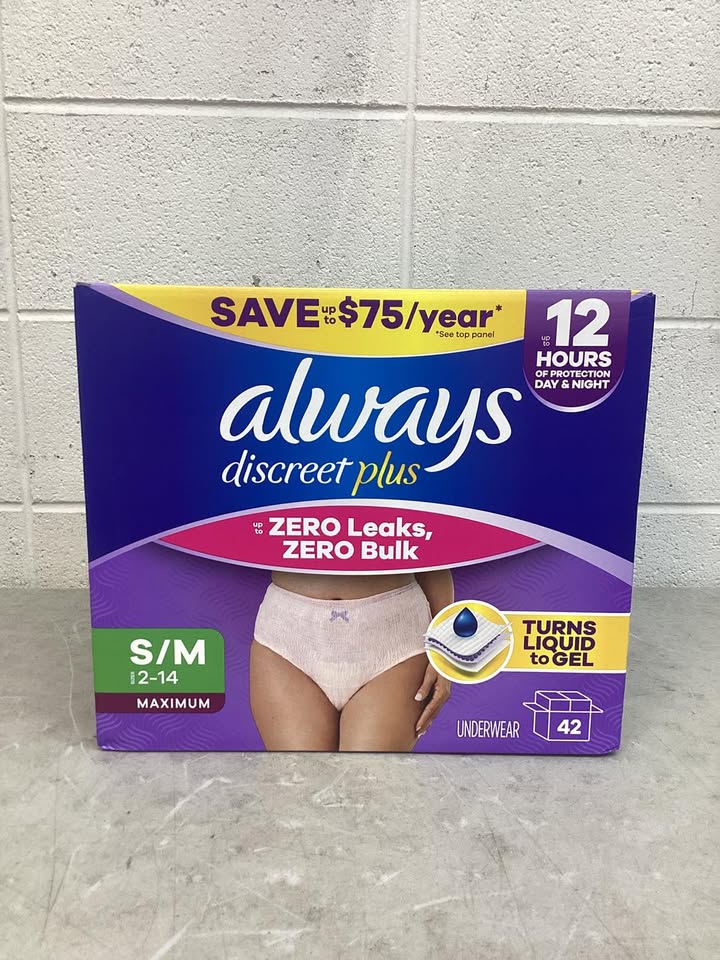 Always Discreet Plus Underwear for Women, Maximum Protection Size S/M 2-14 42ct