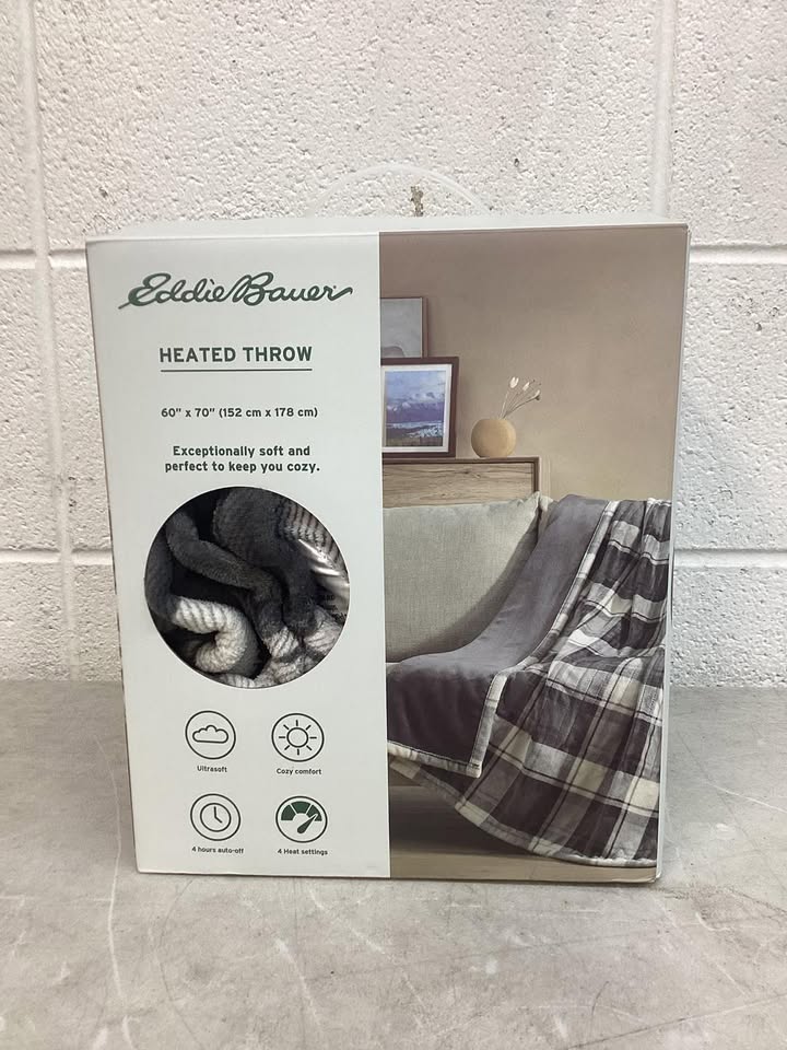 Eddie Bauer Reversible Plaid Heated Plush Throw Blanket, 60"x70"