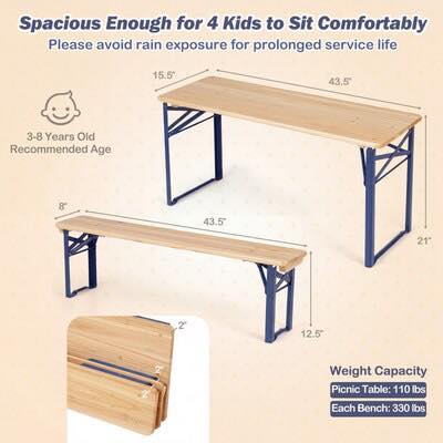 43.5-in Folding Wooden Kids Picnic Table And Bench