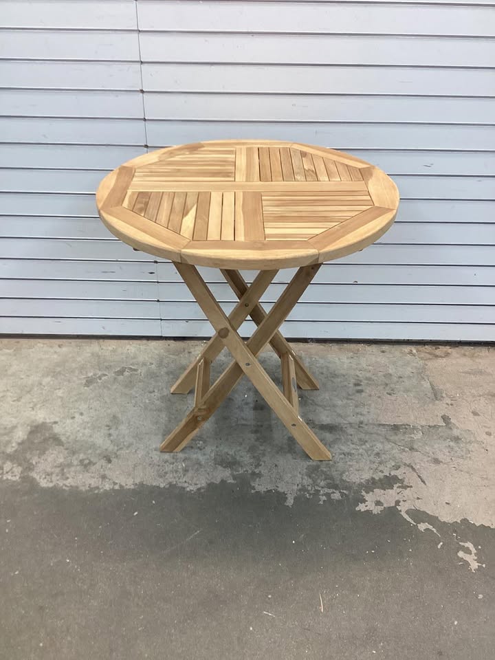Costway Patio Teak Wood Dining Table 27.5" Round Side Table w/ Slatted Tabletop