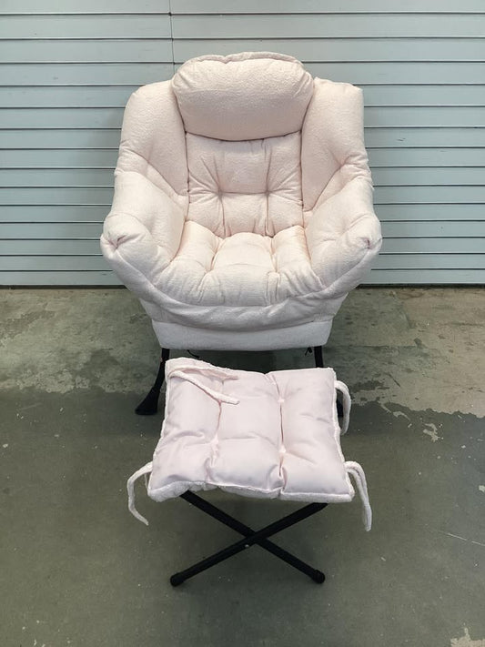 Costway Pink Polyester Lazy Sofa Chair and Ottoman Sets with Tufted Cushions and Ottoman