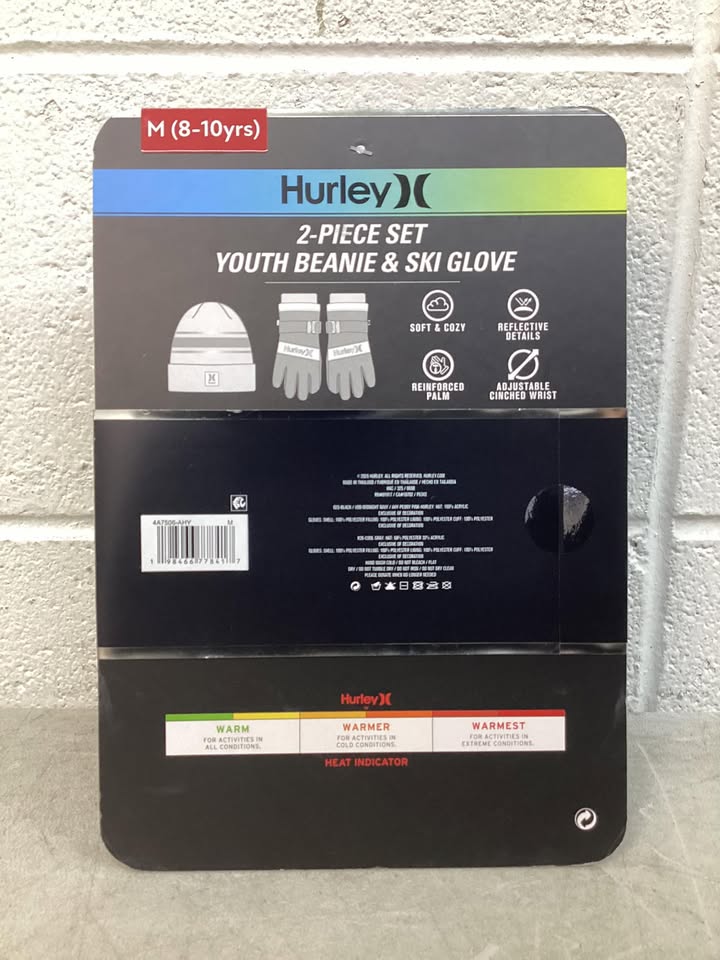 Hurley Kids 2-Piece Hat and Glove Set, Size M (8-10yrs)