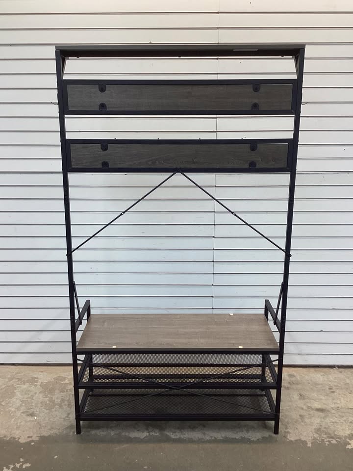 Costway Coat Rack 4-In-1 Hall Tree with 7 Hanging Hooks Shoe Bench