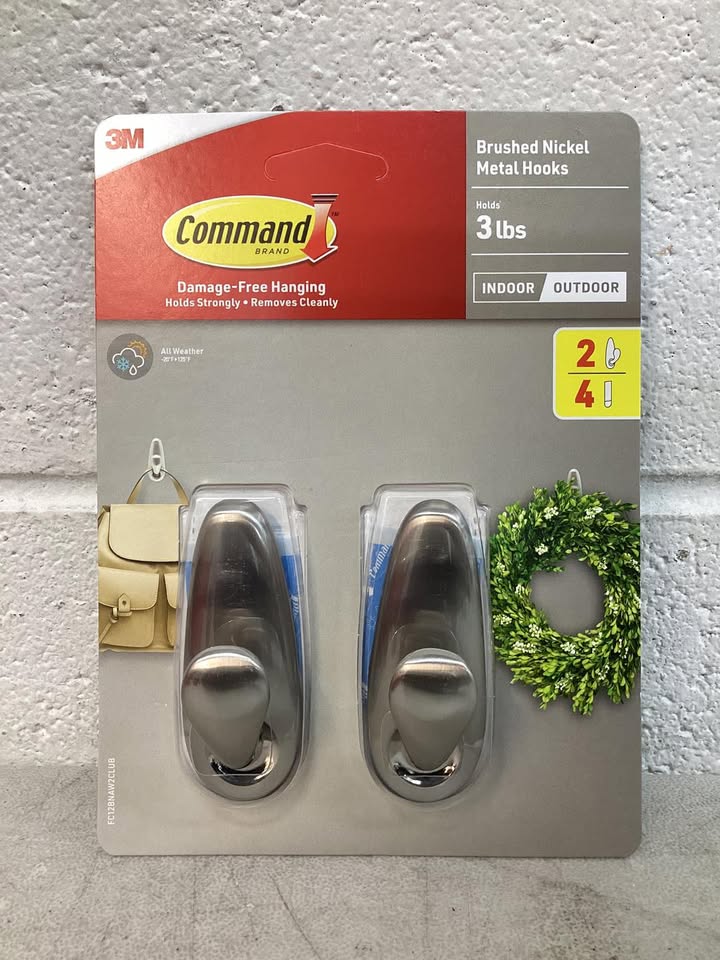 Command Outdoor Medium Brushed Nickel Hook, Forever Classic