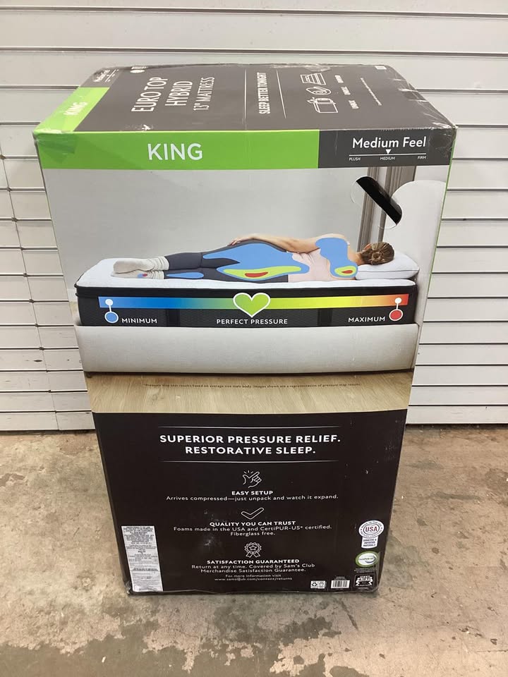 Member's Mark 13" Eurotop Hybrid Mattress Size King Medium Firmness