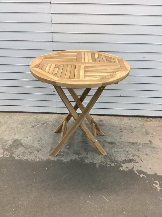 Costway Patio Teak Wood Dining Table 27.5" Round Side Table w/ Slatted Tabletop