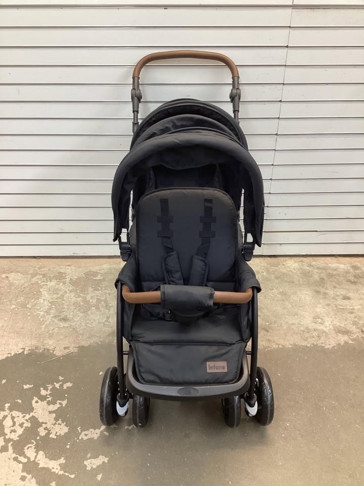 INFANS Double Stroller, Foldable Baby Tandem Stroller with Adjustable Backrest Canopy Footrest, 5-Point Harness, Storage Basket, Convertible Compact Lightweight Twin Stroller for Infants and Toddlers