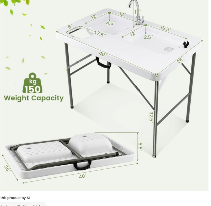 Costway Fish Cleaning Table with 2 Sinks and 360° Rotatable Faucet