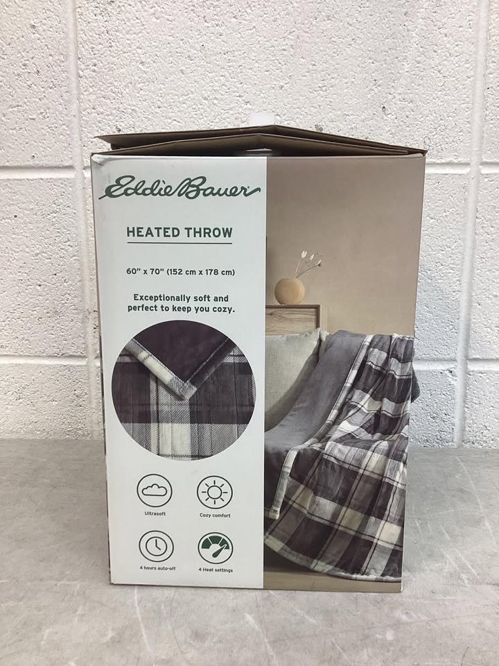 Eddie Bauer Reversible Plaid Heated Plush Throw Blanket, 60"x70"