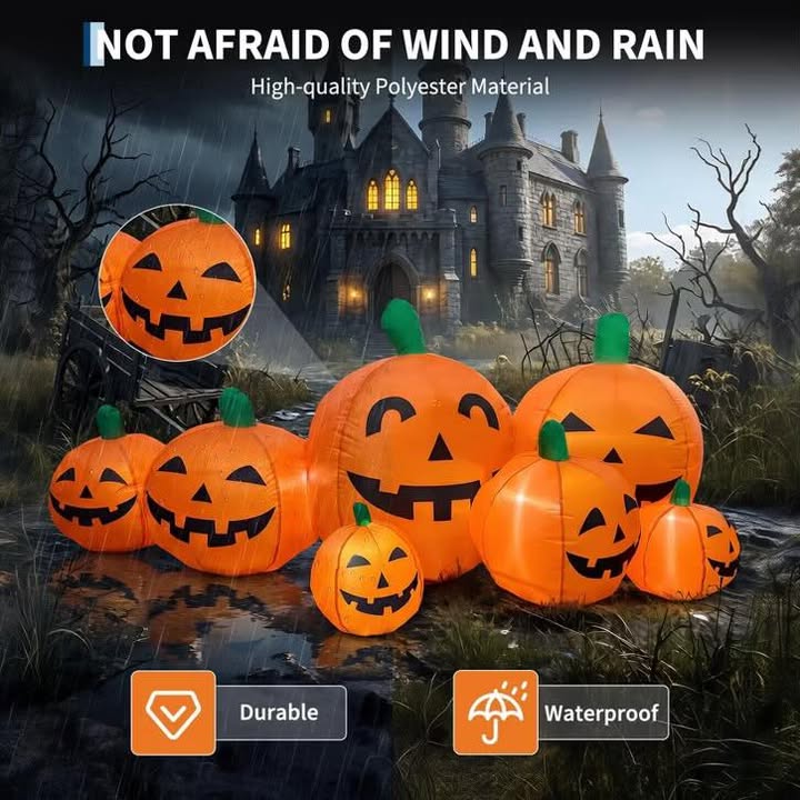 7.5ft Inflatable Halloween Pumpkin Patch – Self-Inflating Outdoor Holiday Yard Decoration for Fall & Thanksgiving, Waterproof Decoration