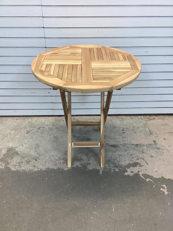 Costway Patio Teak Wood Dining Table 27.5" Round Side Table w/ Slatted Tabletop
