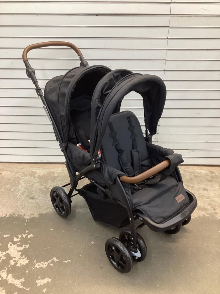 INFANS Double Stroller, Foldable Baby Tandem Stroller with Adjustable Backrest Canopy Footrest, 5-Point Harness, Storage Basket, Convertible Compact Lightweight Twin Stroller for Infants and Toddlers