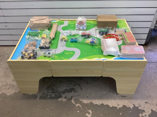 Costway 84-Piece Wooden Train Set with Reversible and Detachable Tabletop