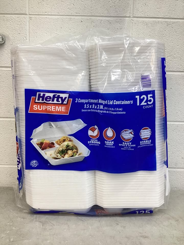 Hefty Supreme Foam Hinged Lid Container, 3-Compartment 125 ct.