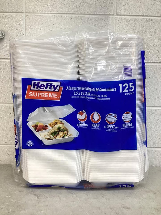 Hefty Supreme Foam Hinged Lid Container, 3-Compartment 125 ct.
