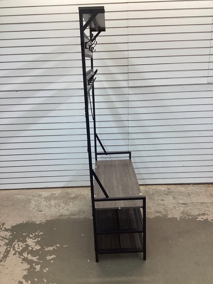Costway Coat Rack 4-In-1 Hall Tree with 7 Hanging Hooks Shoe Bench
