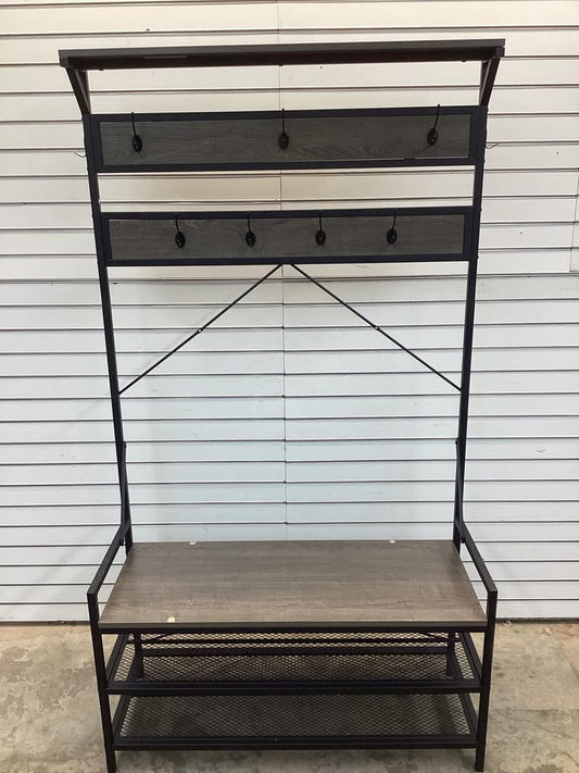 Costway Coat Rack 4-In-1 Hall Tree with 7 Hanging Hooks Shoe Bench