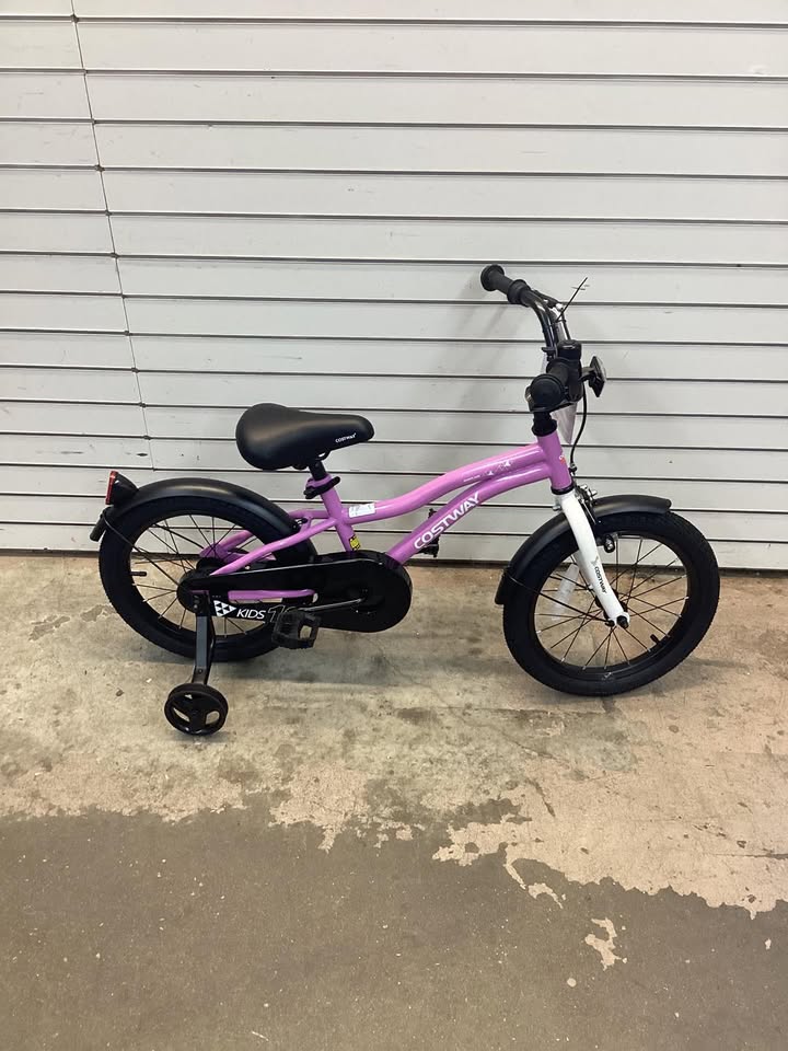 Costway 16 Inch Kids Bike Pink with Training Wheels Adjustable