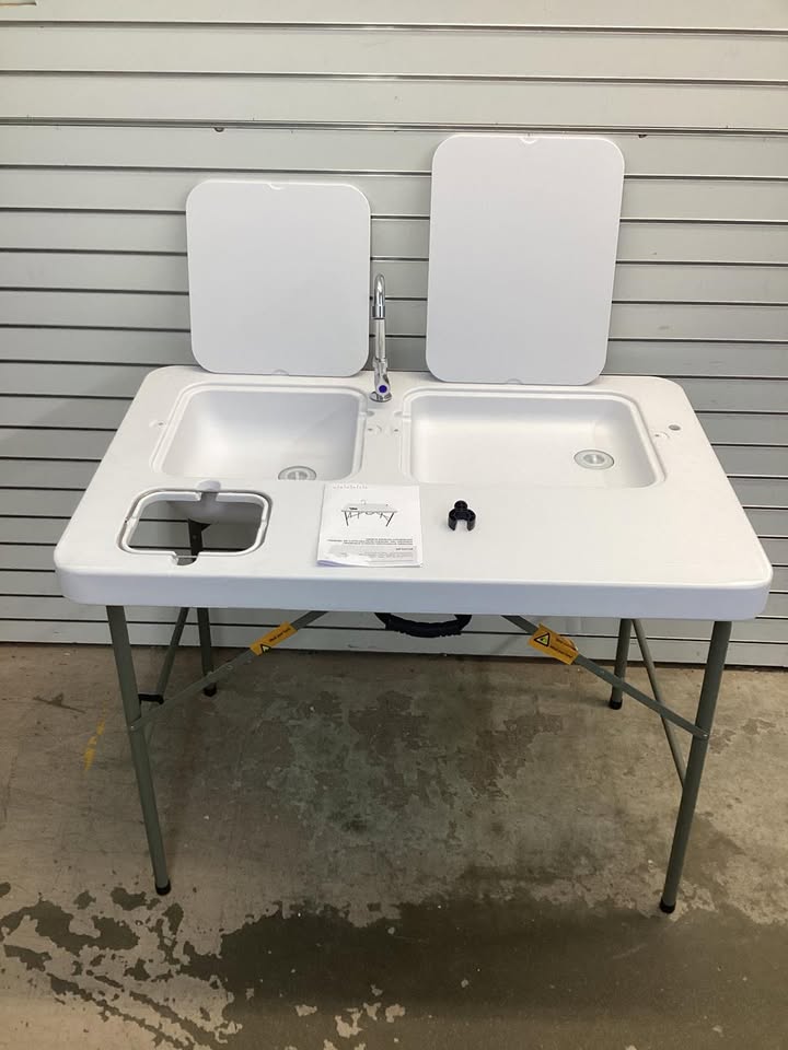 Costway Fish Cleaning Table with 2 Sinks and 360° Rotatable Faucet