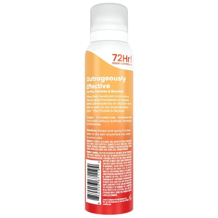 Lume Whole Body Deodorant for Women, Spray Deodorant, Aluminum Free, Clean Tangerine, 3.6 oz
