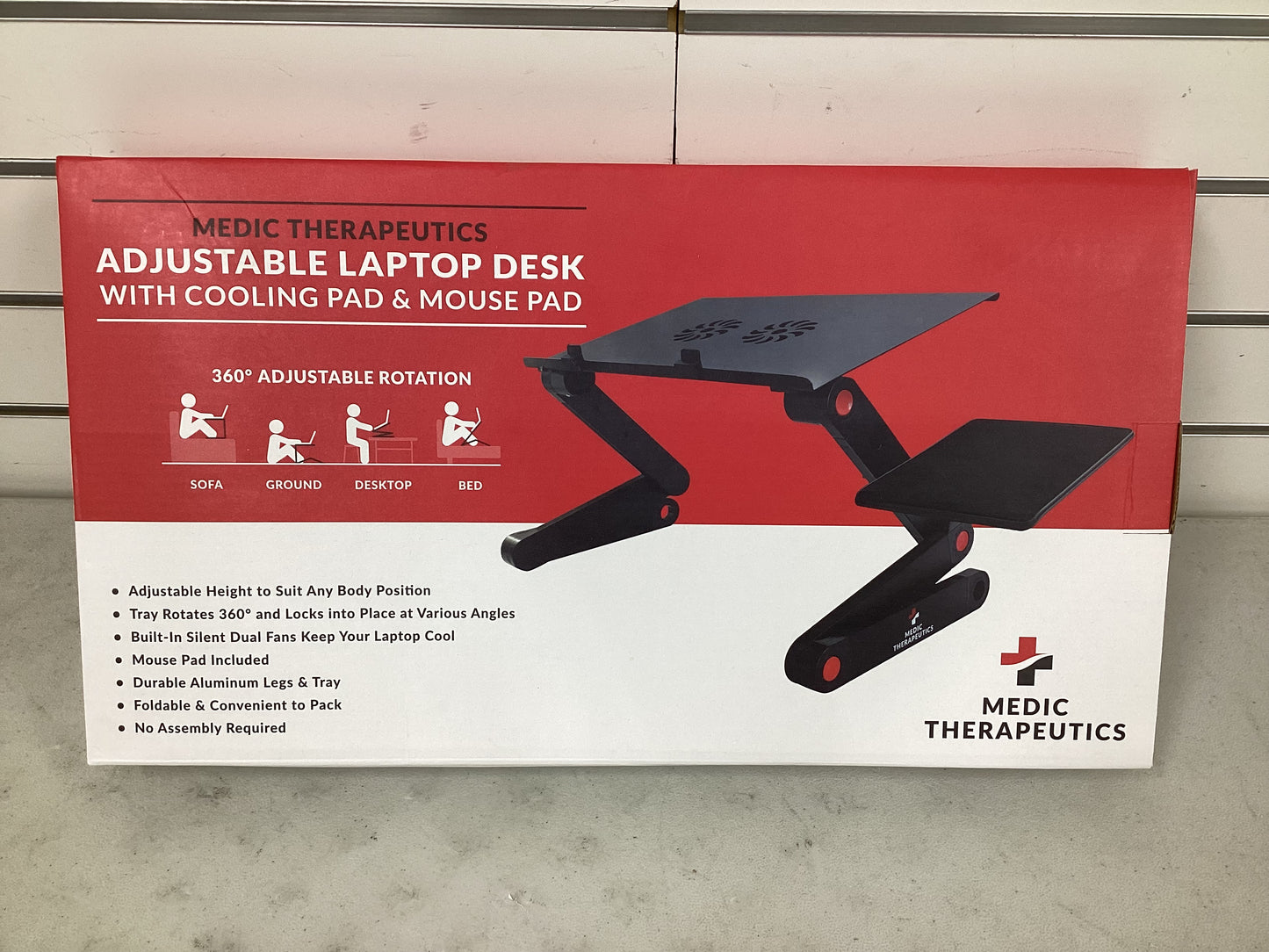 Medic Therapeutics Adjustable Laptop Desk With Cooling Pad & Mouse Pad