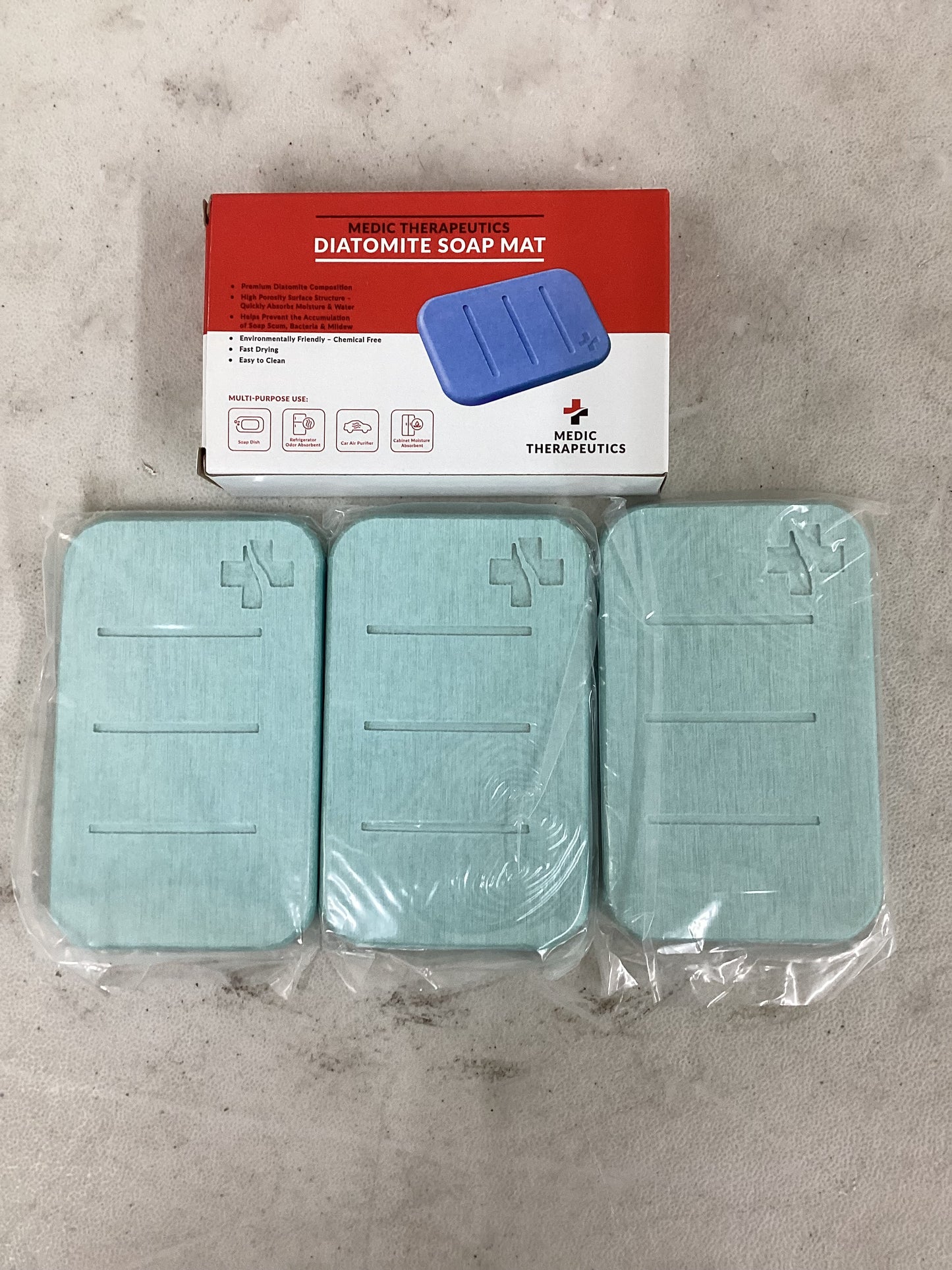 Medic Therapeutics 5" x 3" Diatomite Non-Slip Quick Dry Multipurpose Mat 3-Pack