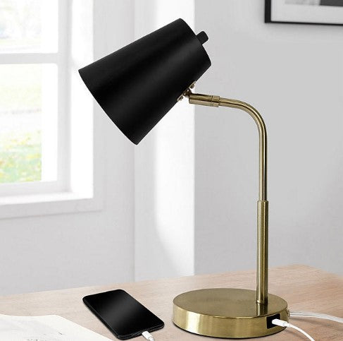 LAMPz®15.5in Desk Lamp Brass with Black Shade