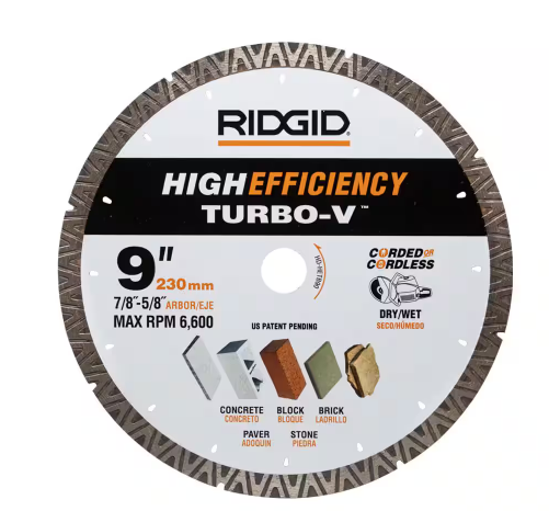 RIDGID TURBO-V 9 in. Turbo Rim Diamond Blade for Masonry High Efficiency Cutting