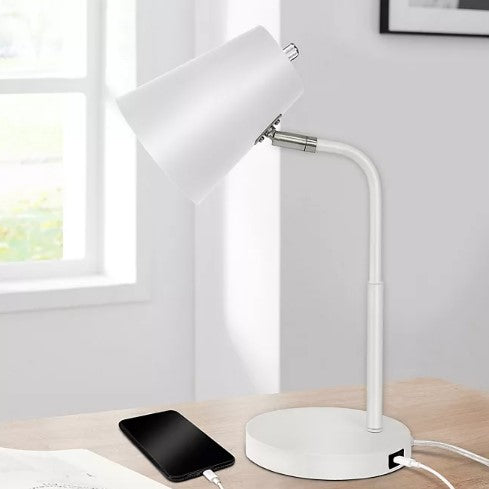 LAMPz® 15.5in Desk Lamp White Lamp with White Shade