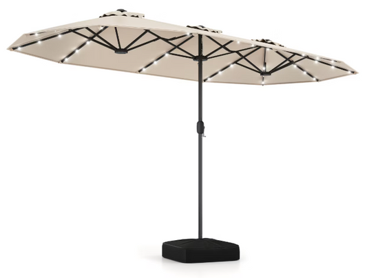 13FT Double-sided Patio Umbrella with Solar Lights for Garden Pool Backyard