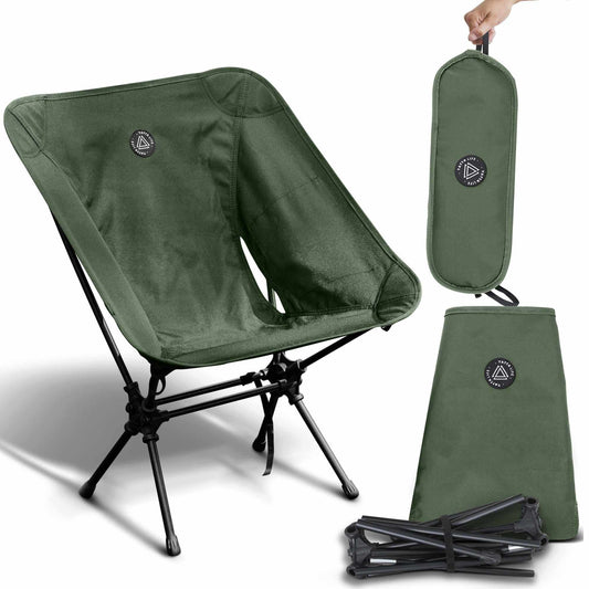 Ultralight Folding Camping Chair – Low Back, Portable Outdoor Chair with Storage Pouch, Army Green